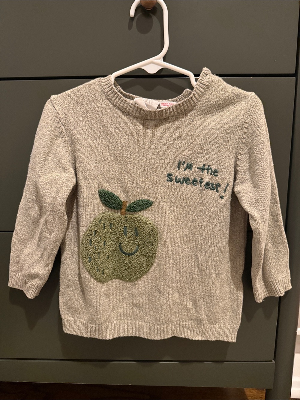 Zara Girls' 'I'm the Sweetest' Green Apple Knit Sweater